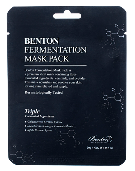 Eine Tuchmaske der Marke Benton mit fermentierten Inhaltsstoffen